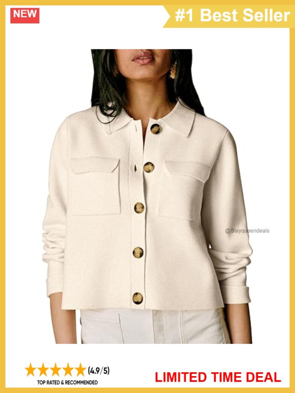 Merino Wool Cropped Cardigan Button Down Sweater